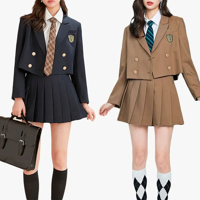 Schoolgirl Uniform Jacket Two-piece skirt Set for Women