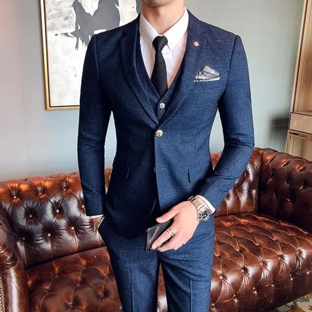 Men's Cubeed Casual Business Suit - Set of 3 pcs- Sako + Vesta + Pants