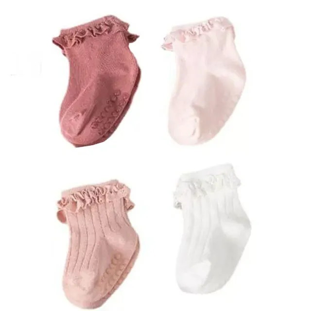 Baby cotton anti-slip socks in autumn and winter with baby and toddler ruffles, 4 pairs