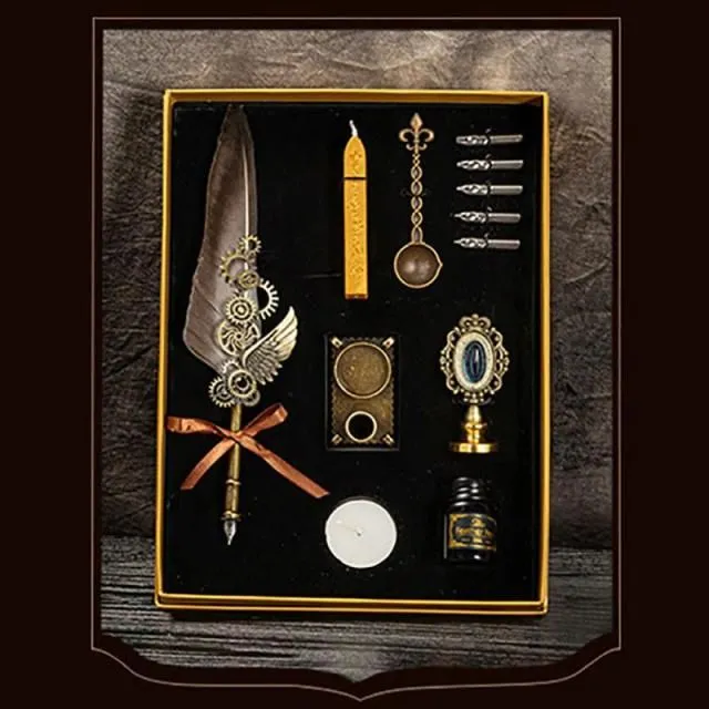 Gift set of filling pen and wax seal Steampunk