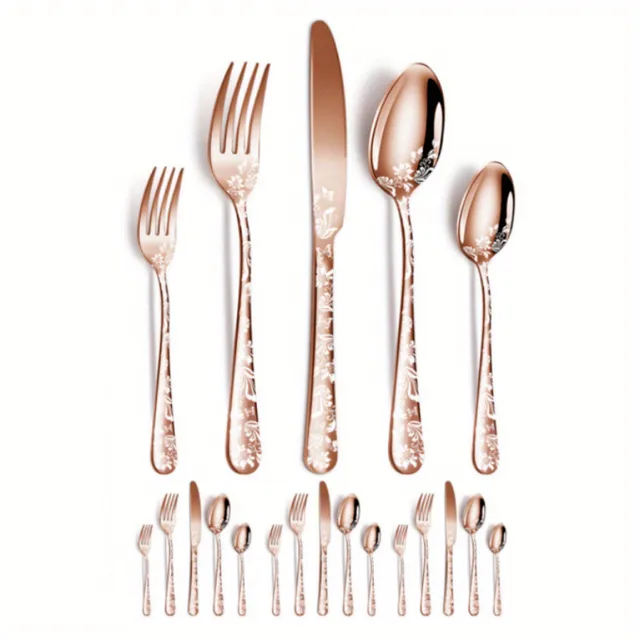 Modern stainless steel cutlery with floral pattern - for home and restaurant
