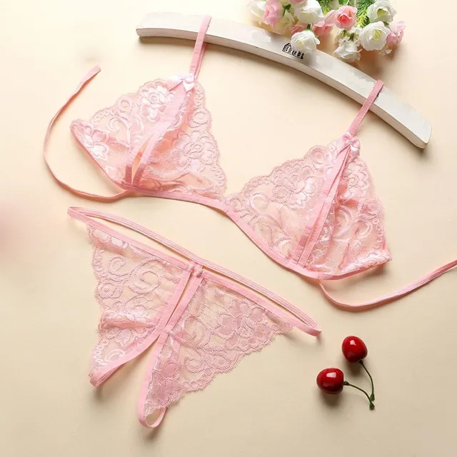 Ensemble de lingerie en dentelle transparent Raleigh ruzova