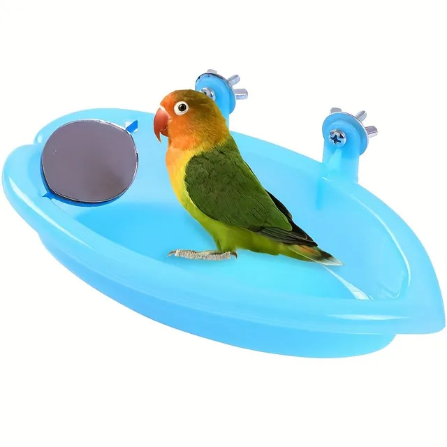 Bird bath with mirror - portable plastic bath for birds, shower for birds, bath accessories