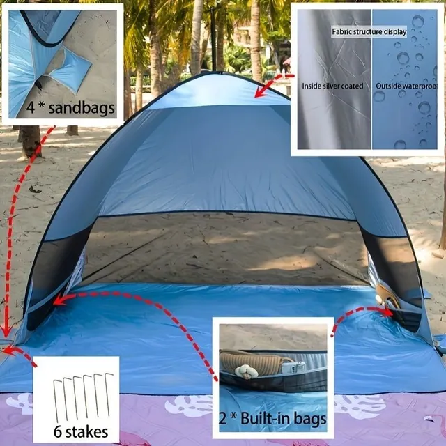 1ks Prenosný Beach stand pre 2-3 Dospelí, UPF 50+ Slnečná ochrana, Svetelný stan pre vonkajšie táborenie a pláž