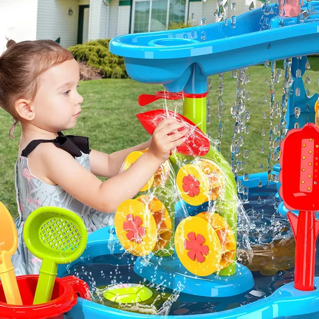 Detský trojposchodový hrací stôl s pieskom a vodou - nekonečná zábava v záhrade a na pláži