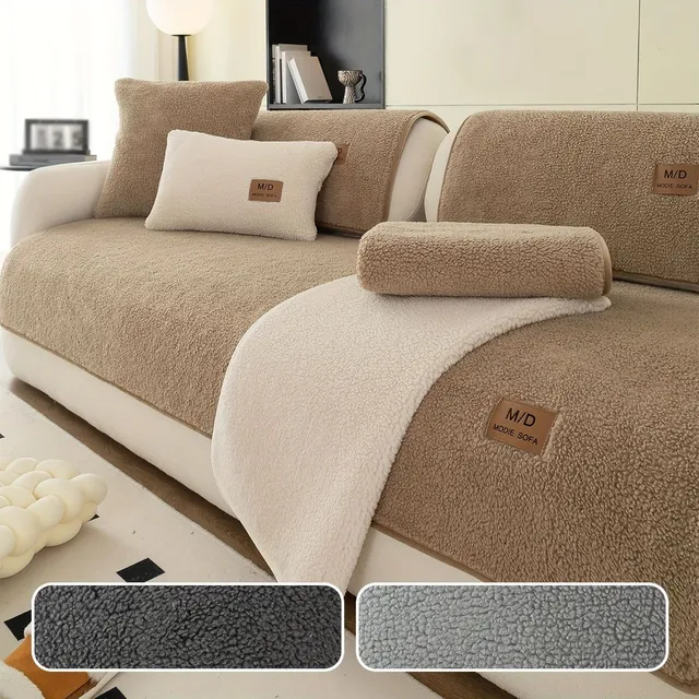 Plush sofa cover with anti-slip and reinforcement