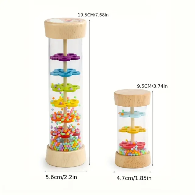 Montessori toy - wooden rain instrument with bead drops