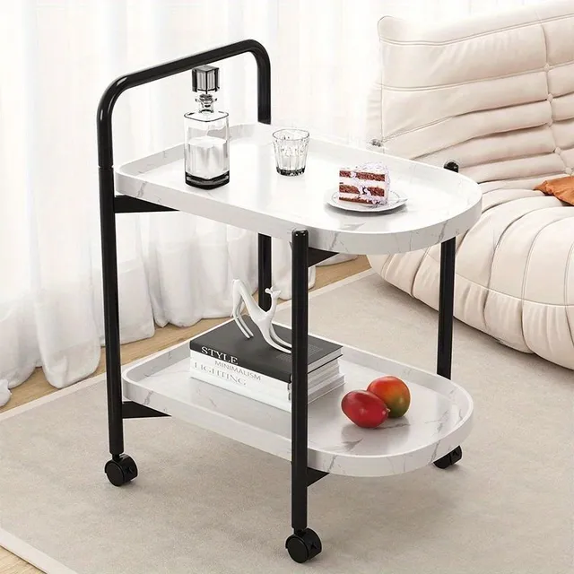 Double table, night table, coffee table for small space, mobile storage shelf with wheels, home storage organizer