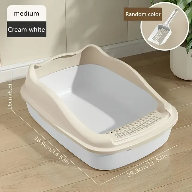 Large half-covered cat toilet with sand protection - for kittens