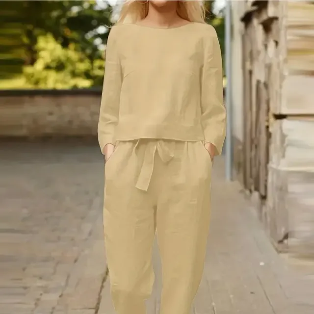 Women's two-piece Set in fluffy sizes, with long sleeve and trousers with pockets