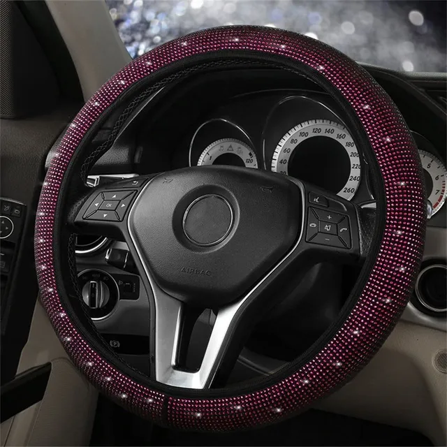 Steering wheel cover with glittering rhinestones