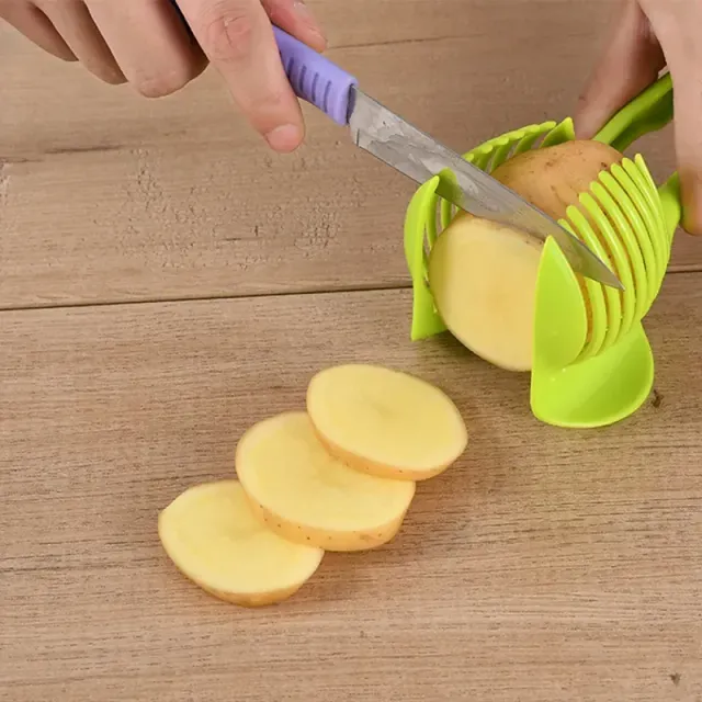 Hand-slicing fruit and vegetable, all in one