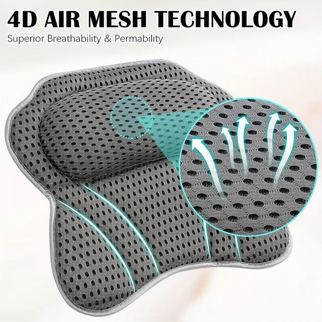 Pernă de baie cu suport pentru cap și gât, tehnologie de uscare rapidă 4D Air Mesh, ventuze - accesorii de baie