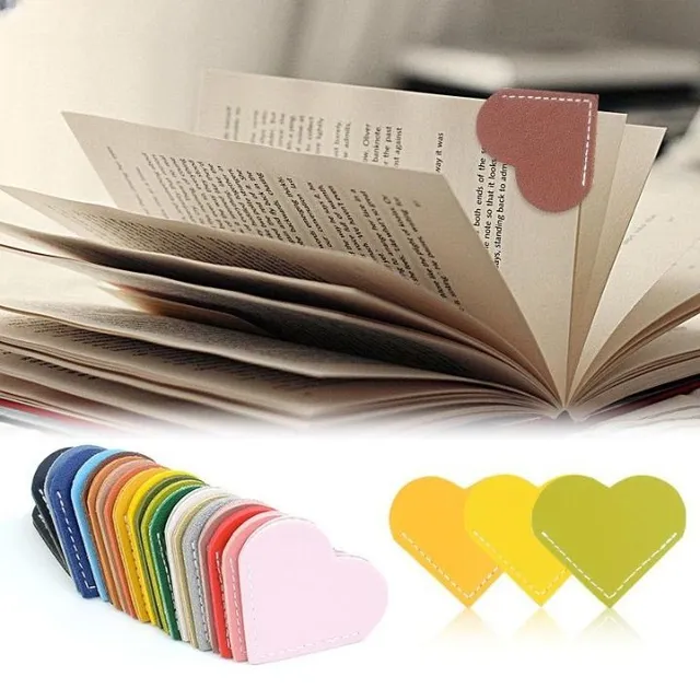 Semn de carte practic din piele manual cusută în design cu inimioară - mai multe culori Ibrahim
