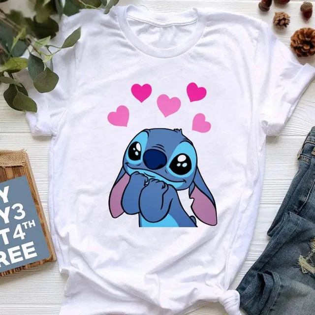 Damska koszulka z krótkim rękawem z uroczym nadrukiem Stitch