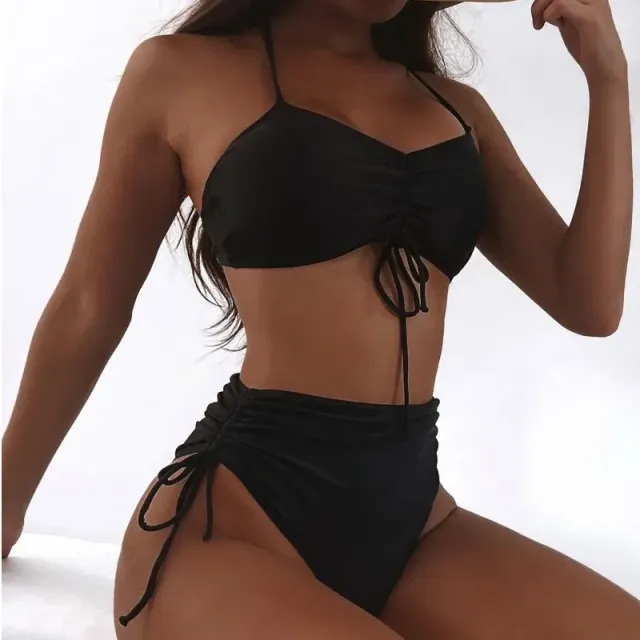 Bikini deux pièces sexy pour femmes, noir et taille haute