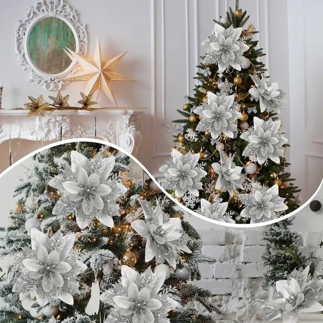 Sparkling artificial Christmas flowers for hanging for decorating the tree and home