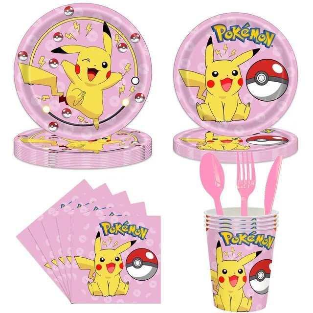 Sada růžových párty narozeninových Pokémon dekorací