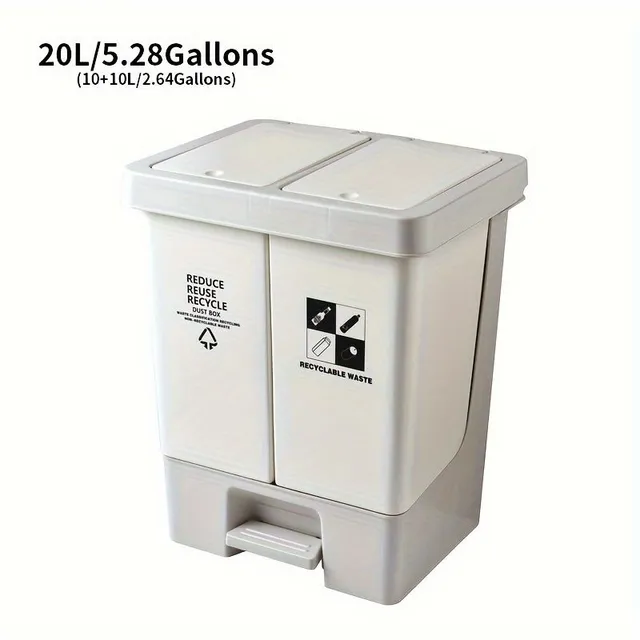 Odpadový košík triedený 20 l/5,28 galónov, Kuchynský odpadkový košík s pedálom a vekom, Kreatívna domácnosť