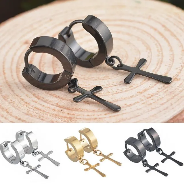 Men's earrings - Mini cross - 3 colors