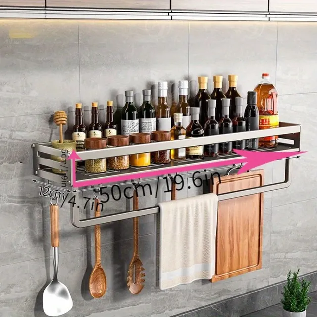 Raft de bucătărie de perete cu cârlige și raft pentru condimente