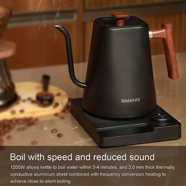 Inteligentná varná kanvica s nastaviteľnou frekvenciou a termostatom pre ručné varenie káva - nerezová oceľ, s dlhým uvoľňovaním, varenie vody
