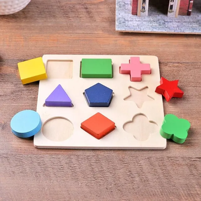 Dřevěné dětské Montessori puzzle - geometrické tvary