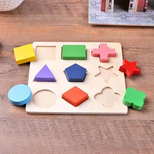 Puzzle Montessori din lemn pentru copii - forme geometrice