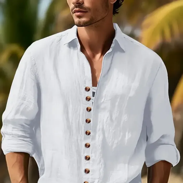 Men's breathable linen shirt in casual vintage style with long sleeves and buttons