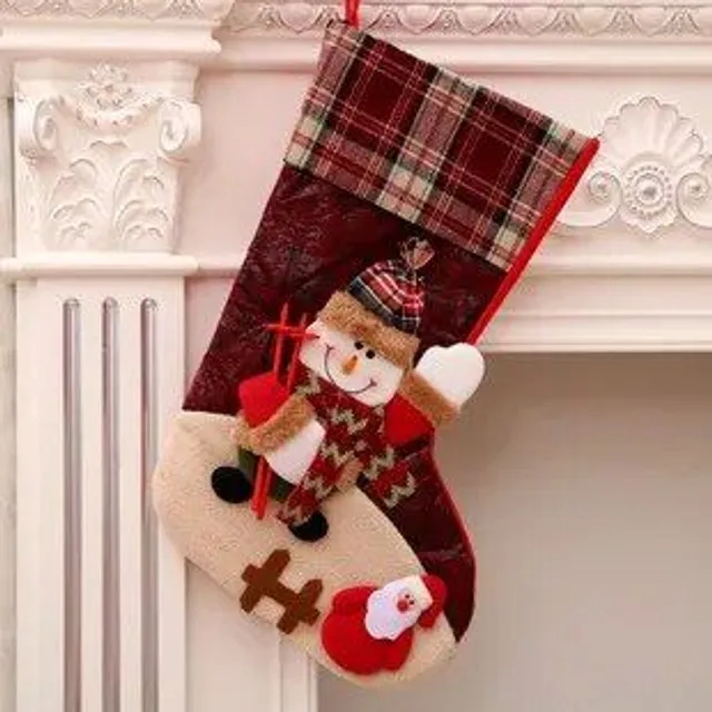 1 pc Christmas stocking with print Snowman, Santa Claus, Elka or Bear Style ten 35