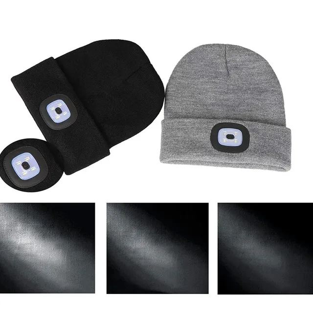 Unisex LED knit cap with USB charging light, head torch, winter knit cap with night light