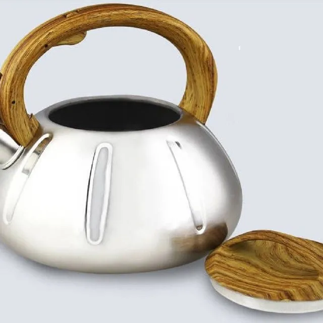 Stainless steel kettle with wooden handle