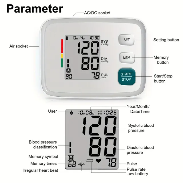 Automatický domáci tlakomer s digitálnym displejom a nastaviteľnou manžetou (batéria nie je súčasťou balenia)