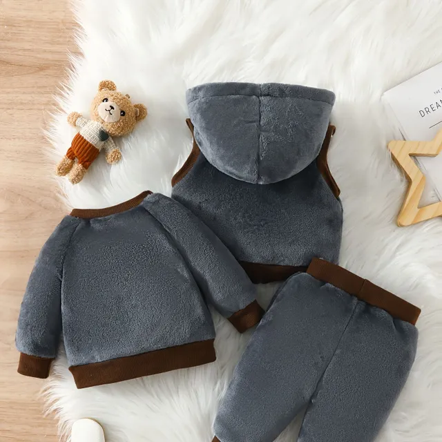 3-piece Fleece set with bear for boys - hoodie, vest and sweatpants