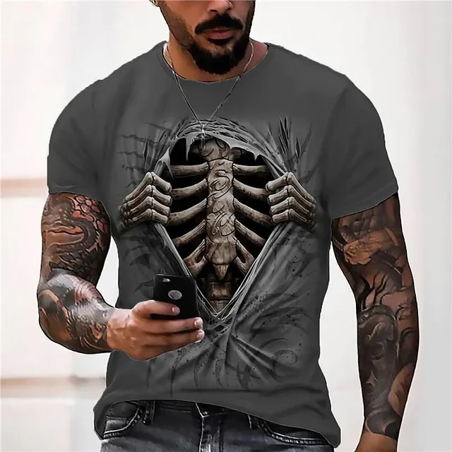 Tricou elegant pentru bărbați cu mâneci scurte și imprimeu cranii