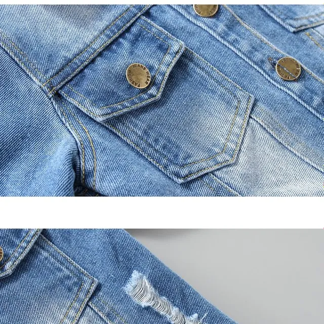 Fashionable children's jean jacket with ripped appearance