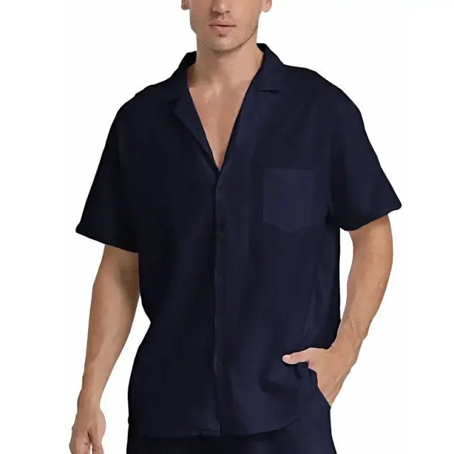 Men's 2-piece summer set in cotton and linen - short sleeve and shorts