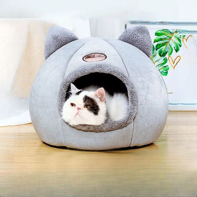 Cuib drăguț pentru pisici cu interior de pluș într-o nuanță gri trendy - mai multe variante