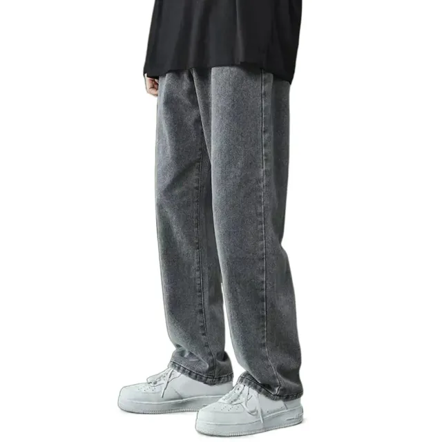 Men's fashionable high waisted wide leg jeans in Korean style