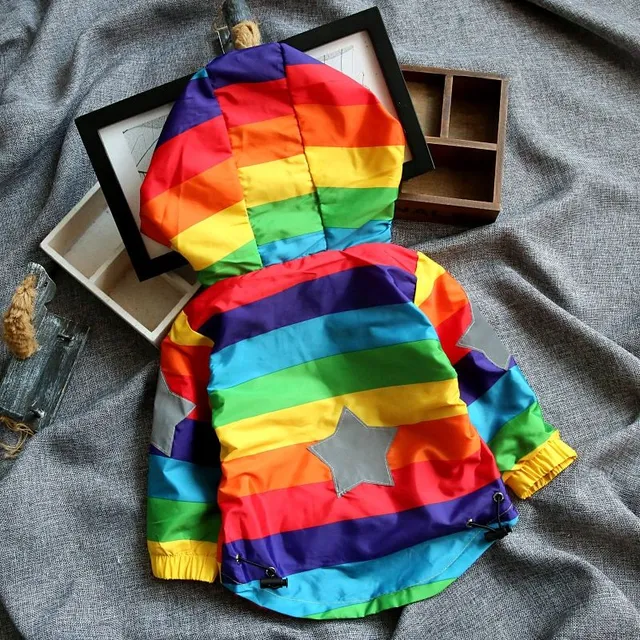 Detská Rainbow štýlová jarné parka s kapucňou