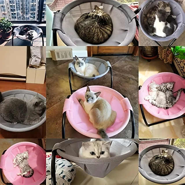 Cuib respirabil și înălțat pentru pisici - Hamac detașabil și lavabil din plasă