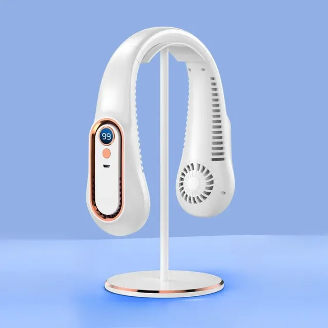 Portable flip-flop-free neck fan with digital display and USB charging