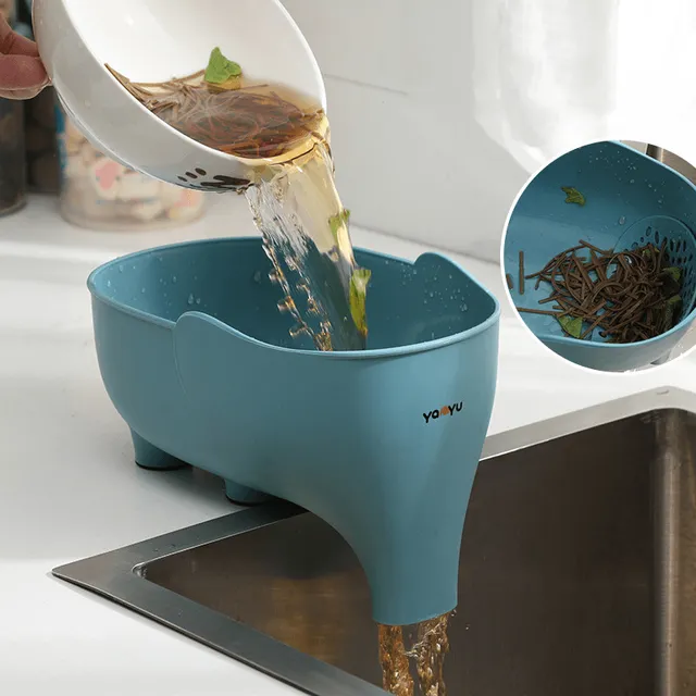 Elephant garbage basket with filter, anti-slip, fruit, vegetables and soup residue - Practical kitchen helper