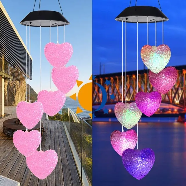 Solární LED svítící zvonkohra Bianca pink-heart