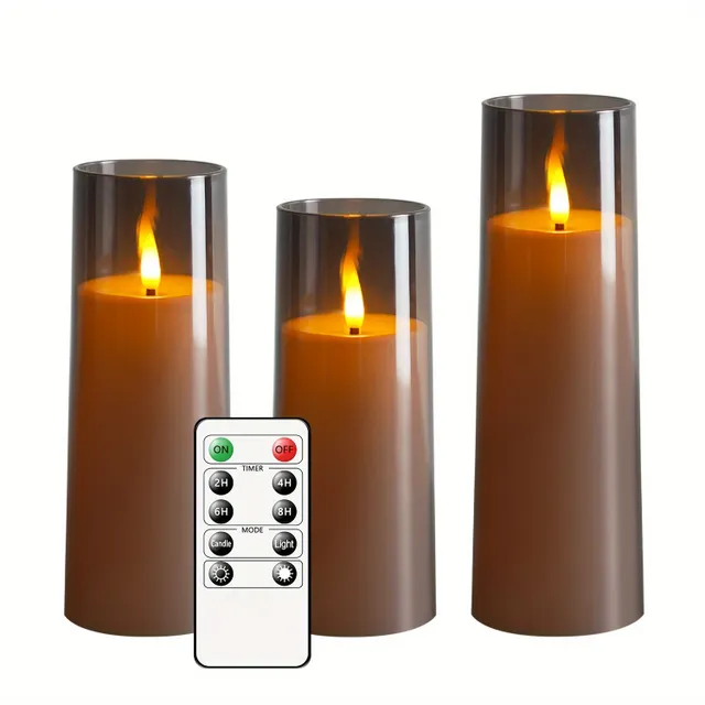 5pcs Flicker Flameless Candle, (H5,84cmxH12,7cm12,7cm15,24cm17,78cm20,32cm) With Remote Control and Timer, LED Candle For Christmas Halloween Wedding Decoration (grey)