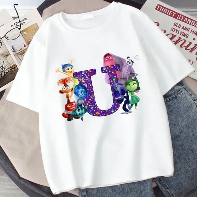 Stylish children's T-shirt printed with letters and characters from the fairy tale Inside Out 2 - Inside Out 2