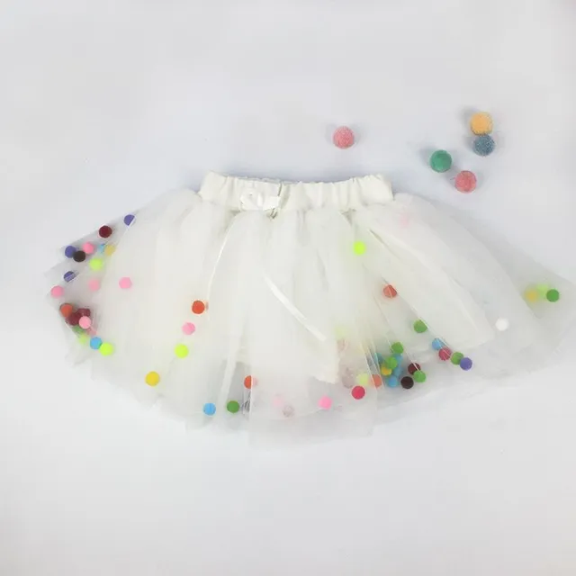 Girl's tutu skirt in tulle with colourful plush balls