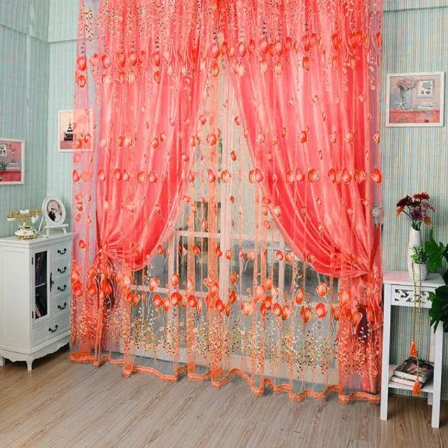 Beautiful curtains with floral pattern Tulip red