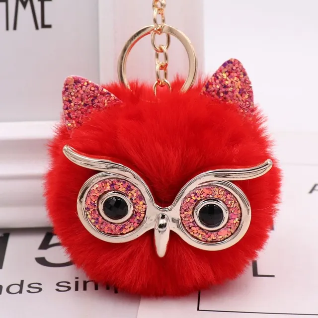 Owl pendant for handbag with fur