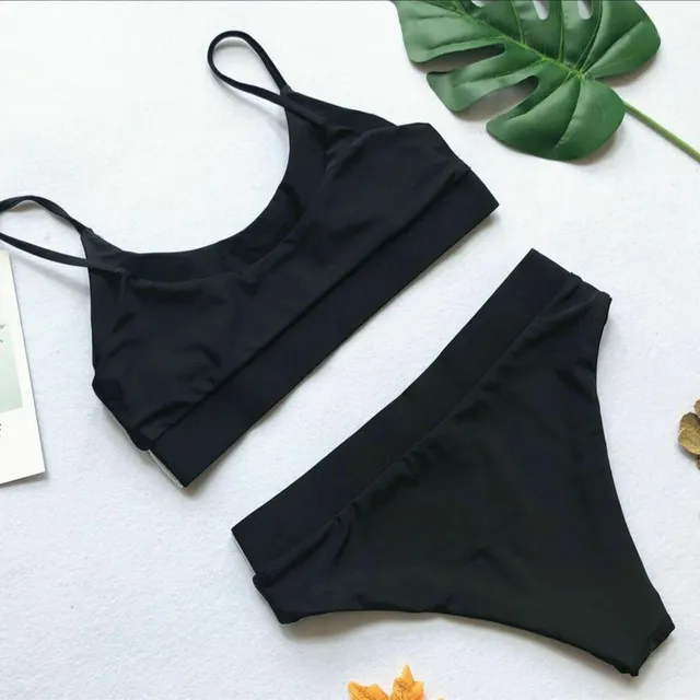 Black high-waisted bikini with glitter detail